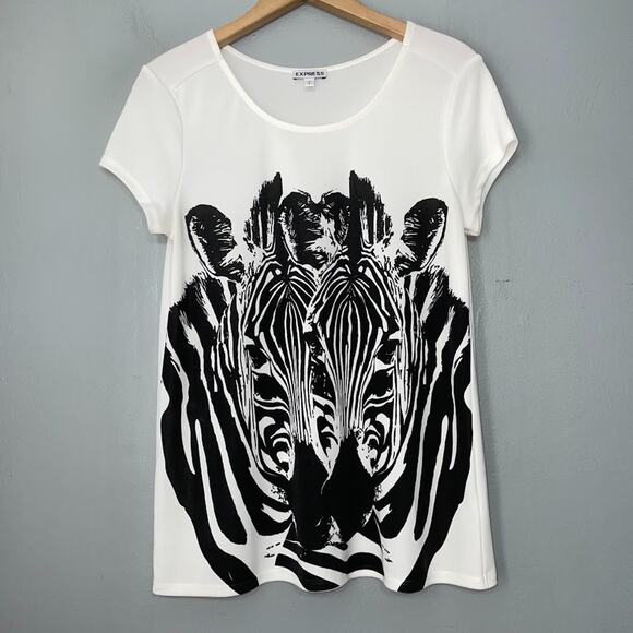 Express Zebra Shirt Size Small Stretch Knit Tee Top Avant Garde Safari Chic - Picture 1 of 8